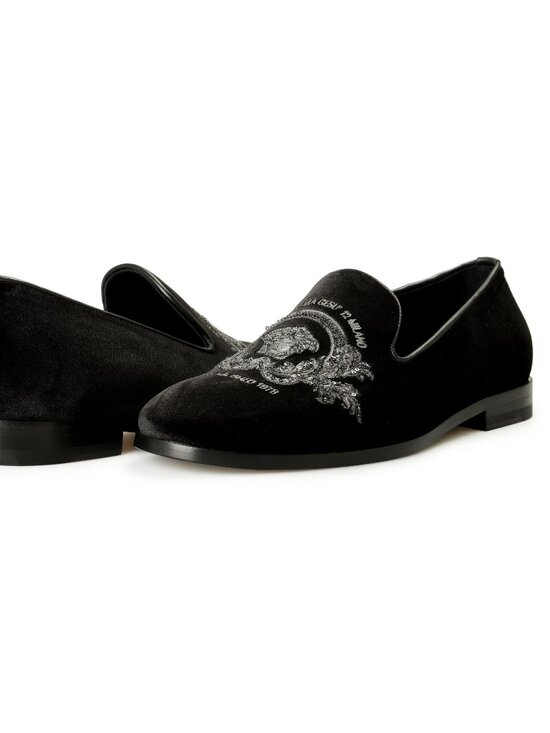 Versace Men\'s Velvet Embroidered Slippers Loafers Shoes US 7 IT 40